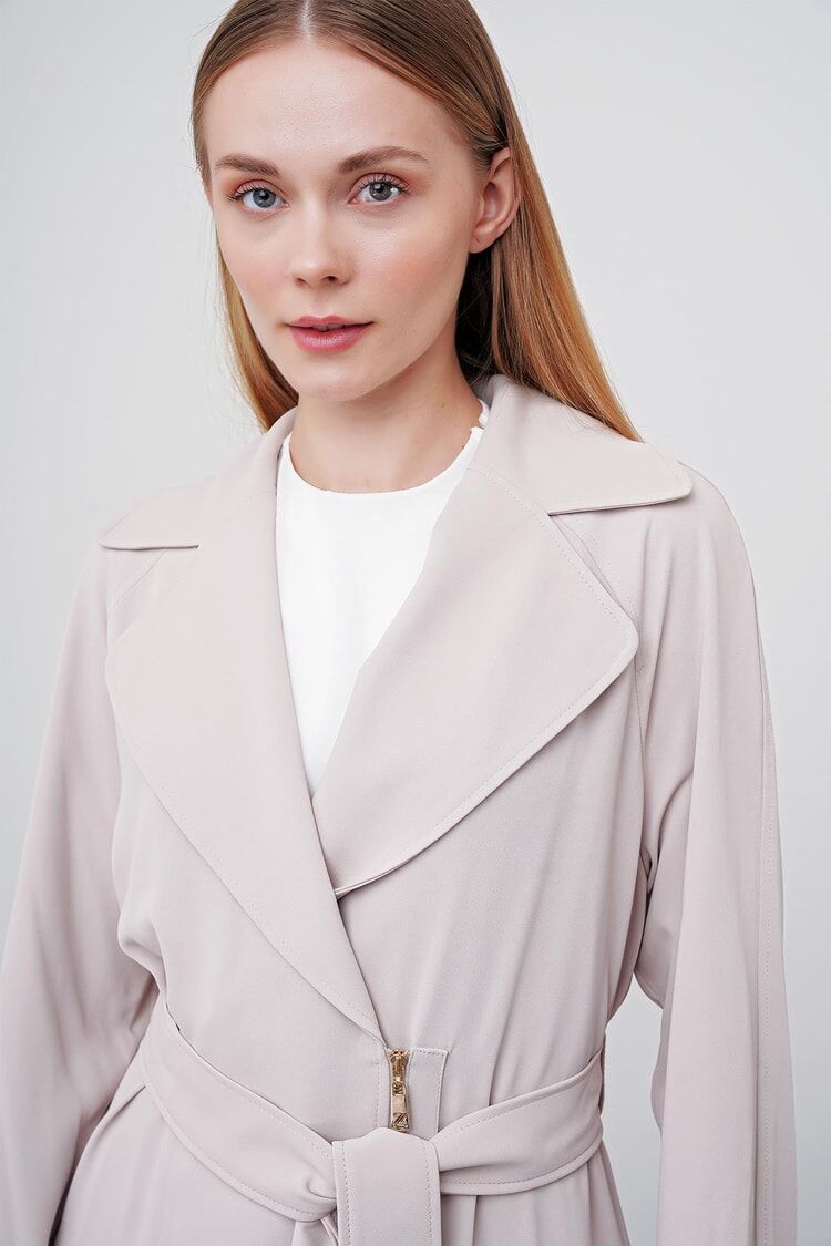 Robe Beige à Double Boutonnage et Ceinture