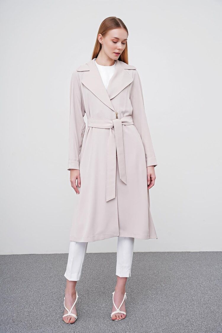 Robe Beige à Double Boutonnage et Ceinture thumbnail 4