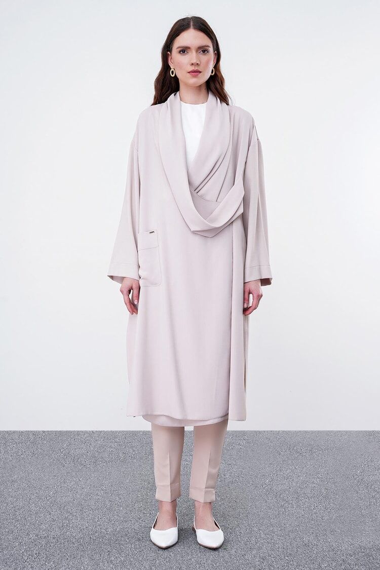 Robe Décontractée Beige avec Poches