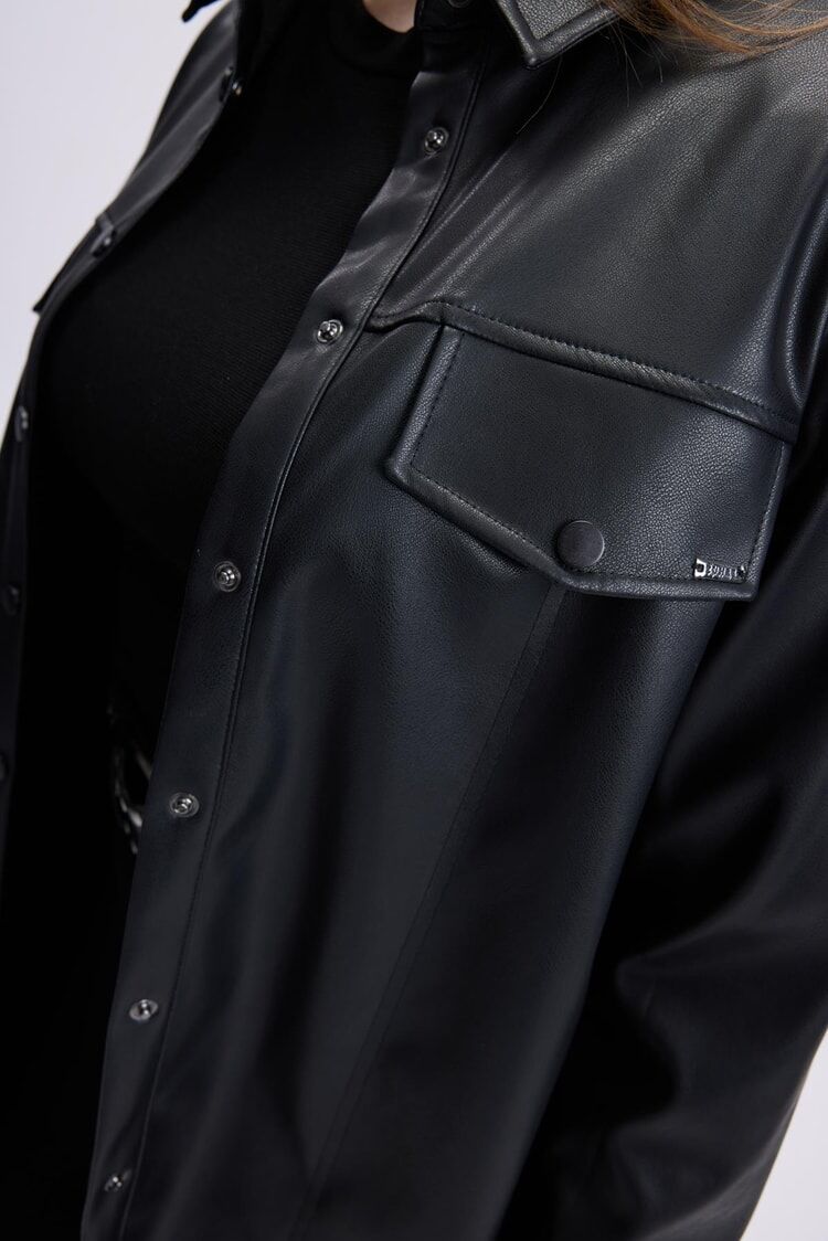 Tunique en cuir  à col de chemise thumbnail 5