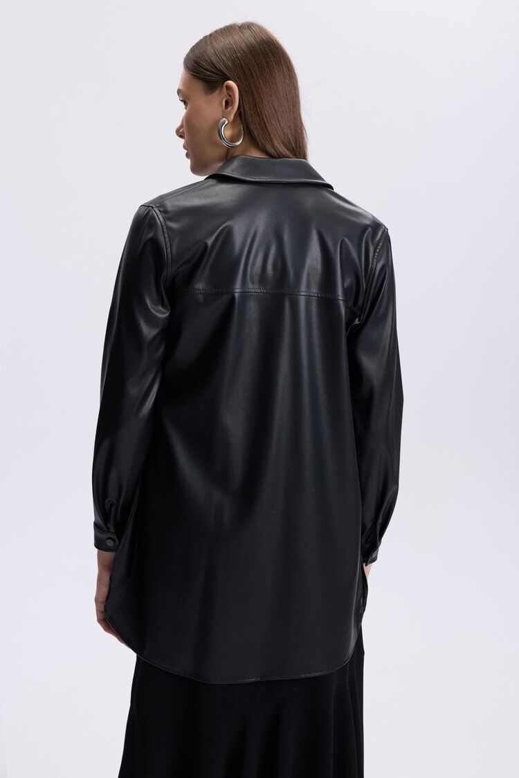 Tunique en cuir  à col de chemise thumbnail 6