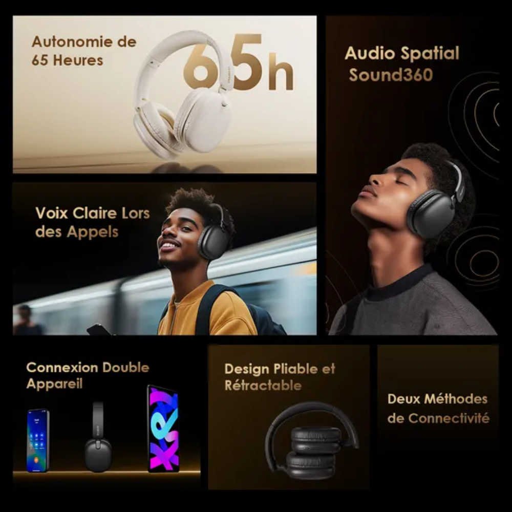 Boompop Lite – Casque Sans Fil avec Enc Son Puissant & Confort Absolu + Cable Auxiliaire Gratuit thumbnail 3