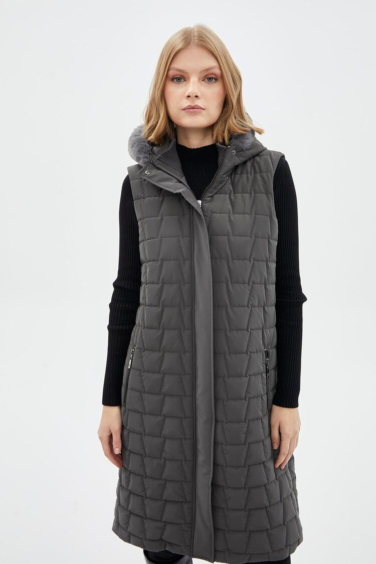 Gilet à capuche fumé à motifs matelassés thumbnail 3