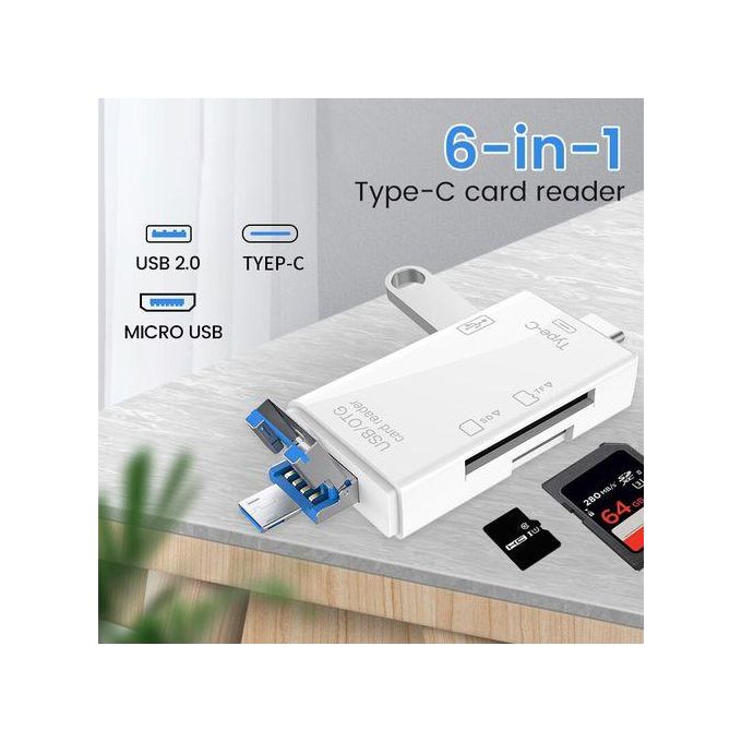 Lecteur de Carte USB 3.0 Multifonction 6 en 1,Disque U, Type C, Micro USB, clé USB TF, Clé USB SD, Adaptateur