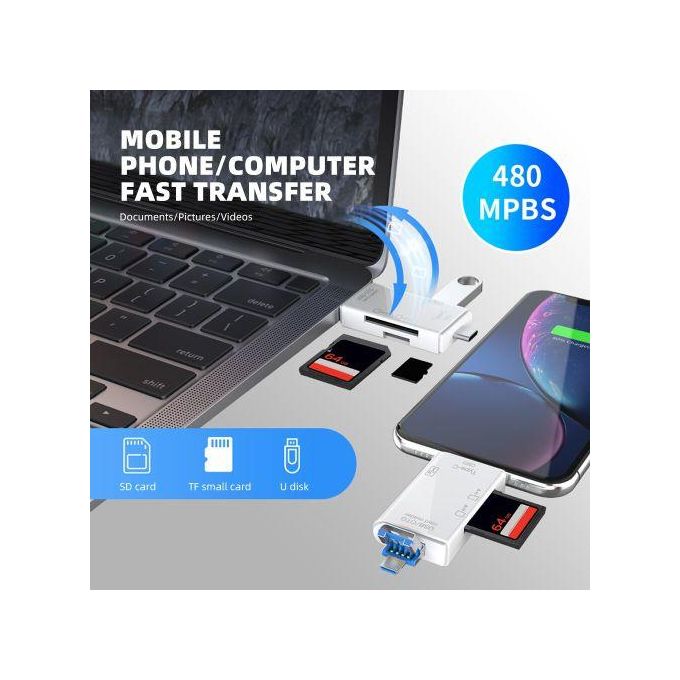 Lecteur de Carte USB 3.0 Multifonction 6 en 1,Disque U, Type C, Micro USB, clé USB TF, Clé USB SD, Adaptateur