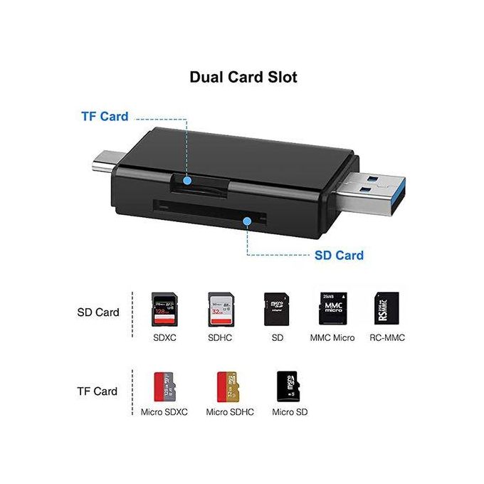 Lecteur de Carte USB 3.0 Multifonction 6 en 1, Disque U, Type C, Micro USB, Clé USB TF, Clé USB SD, Adaptateur thumbnail 3