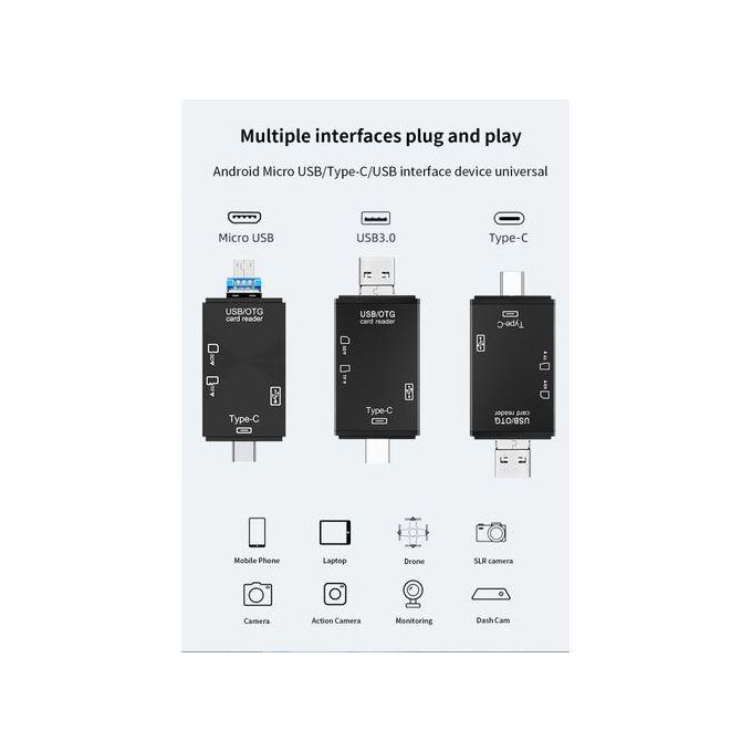 Lecteur de Carte USB 3.0 Multifonction 6 en 1, Disque U, Type C, Micro USB, Clé USB TF, Clé USB SD, Adaptateur thumbnail 4