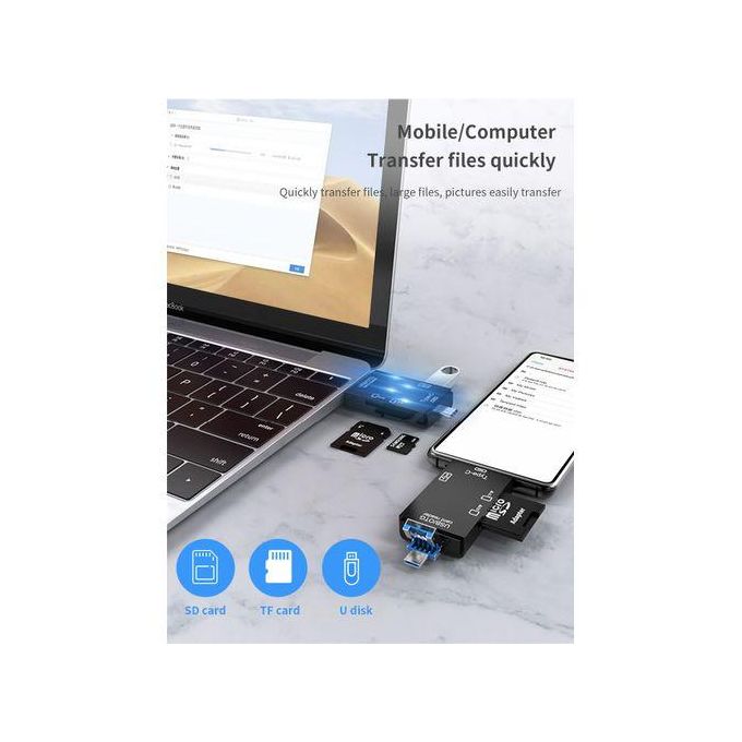 Lecteur de Carte USB 3.0 Multifonction 6 en 1, Disque U, Type C, Micro USB, Clé USB TF, Clé USB SD, Adaptateur thumbnail 5