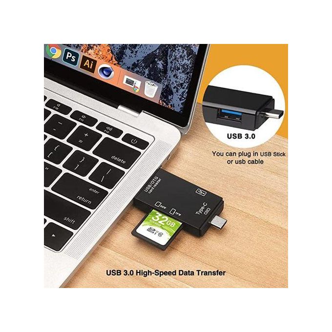 Lecteur de Carte USB 3.0 Multifonction 6 en 1, Disque U, Type C, Micro USB, Clé USB TF, Clé USB SD, Adaptateur thumbnail 8