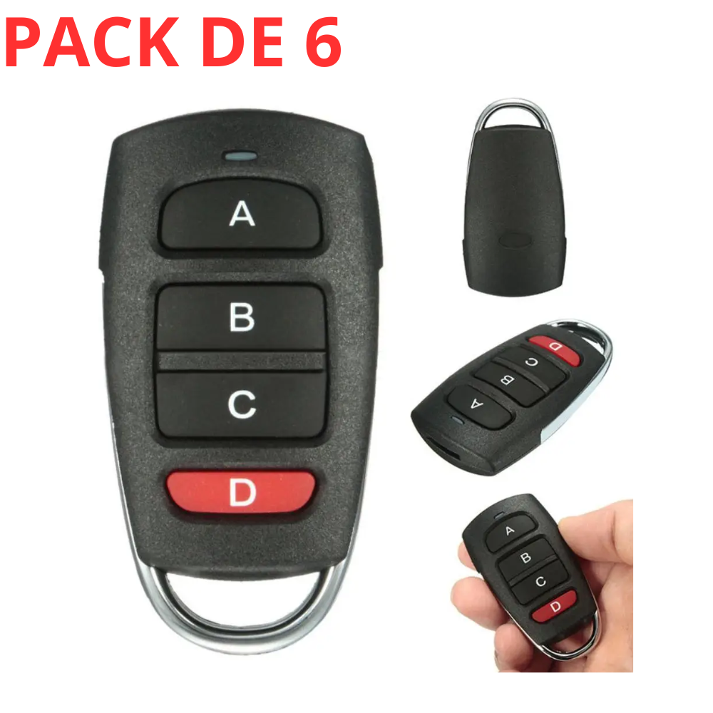 PACK x6 Porte-clés Duplicateur 4 Boutons pour Portail, Garage– Clonage & Programmation Facile.