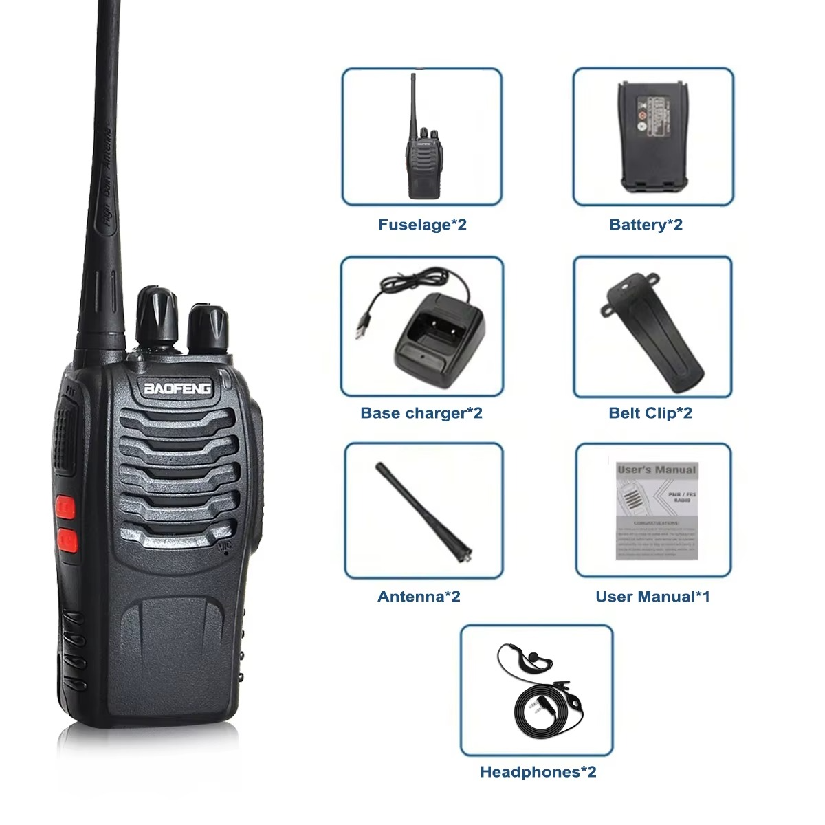 Talkie-walkie Portable BF-888S Radio Bidirectionnelle UHF 888s,émetteur-récepteur Portable 16 canaux 400-470MHz avec oreillette,2 pièces