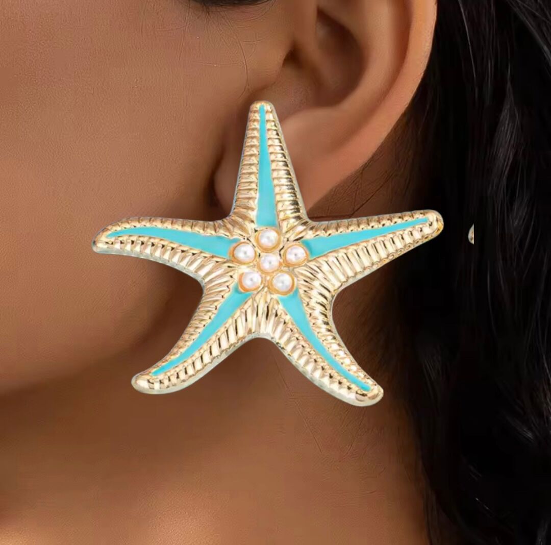 Boucle d'oreille étoile de mer bleue