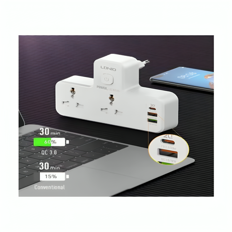 Rallonge d'alimentation Ldnio SC2311 avec 2 prises de courant / 2 ports USB-A / 1 port PD 20 W Type C
