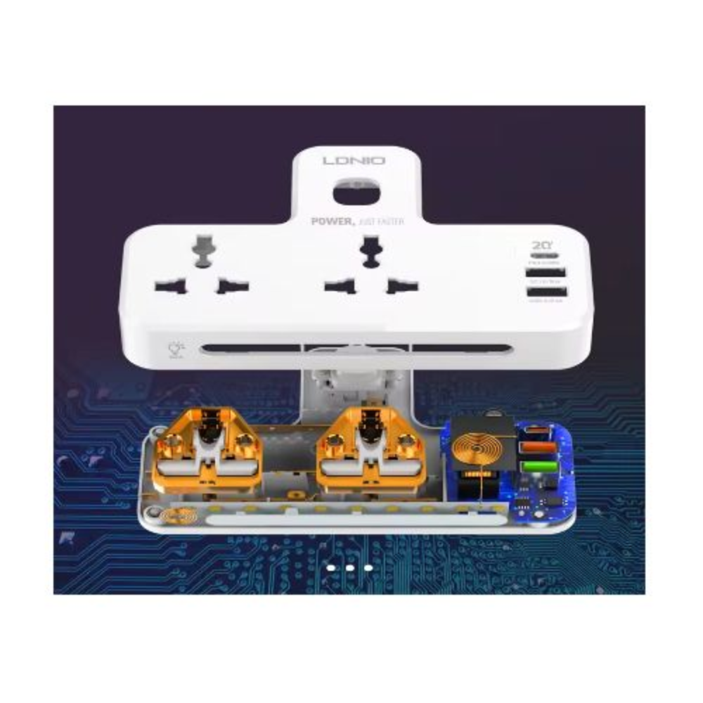 Rallonge d'alimentation Ldnio SC2311 avec 2 prises de courant / 2 ports USB-A / 1 port PD 20 W Type C thumbnail 3