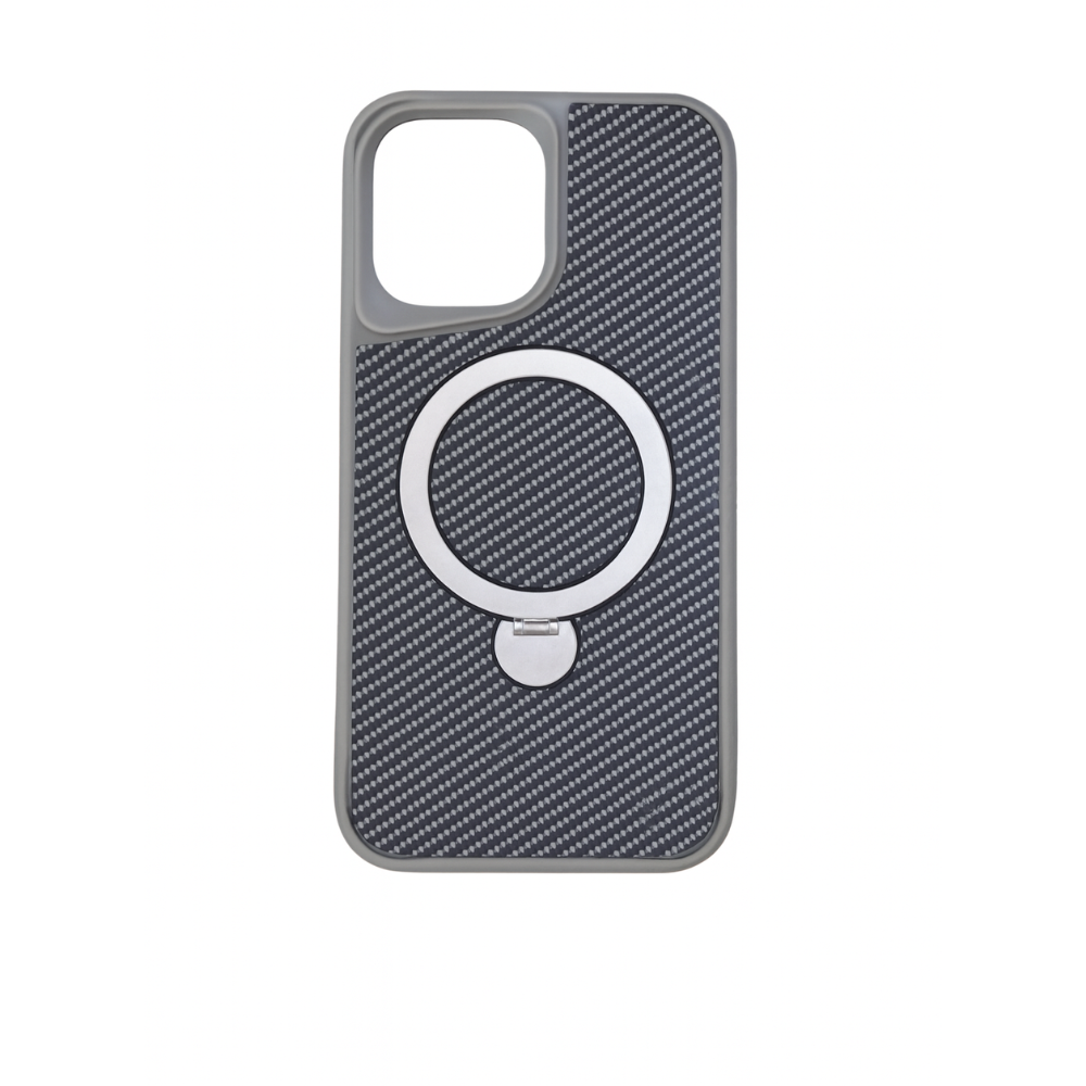 Coque Carbone iPhone 17 avec MagSafe et Anneau rotatif 360° – GRIS