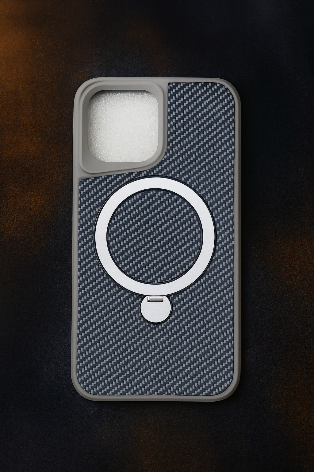 Coque Carbone iPhone 17 avec MagSafe et Anneau rotatif 360° – GRIS