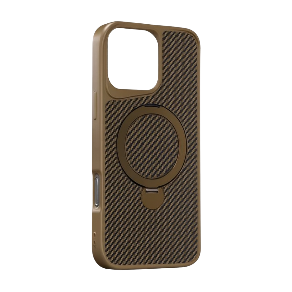 Coque Carbone iPhone 17 avec MagSafe et Anneau rotatif 360° – MARRON