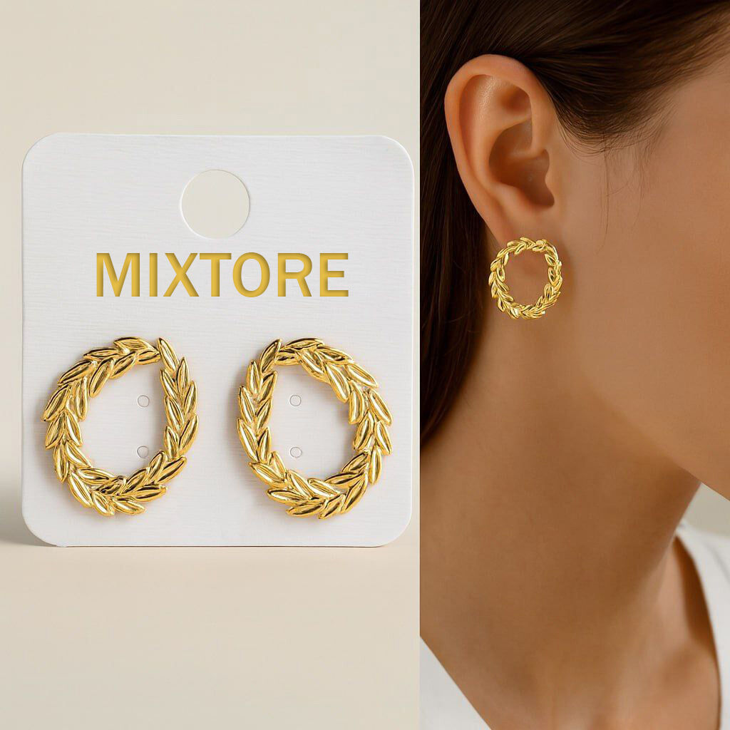 Boucles d'Oreilles Dorées en Acier Inoxydable – Design Feuillage Élégant