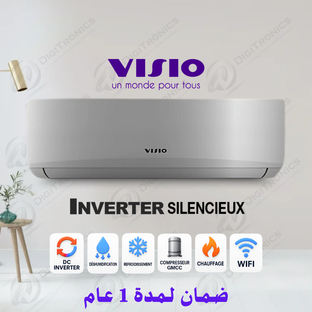 Climatiseur Inverter 9000 BTU Wifi, R32, Silencieux, Refroidissement & Chauffage, Gris métallisé