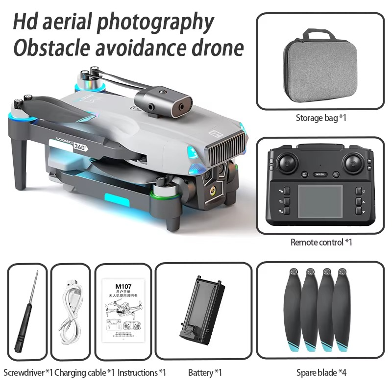 Drone M107 double caméra HD,alimentation en direct,moteurs sans balais,évitement intelligent et jouet RC à flux optique