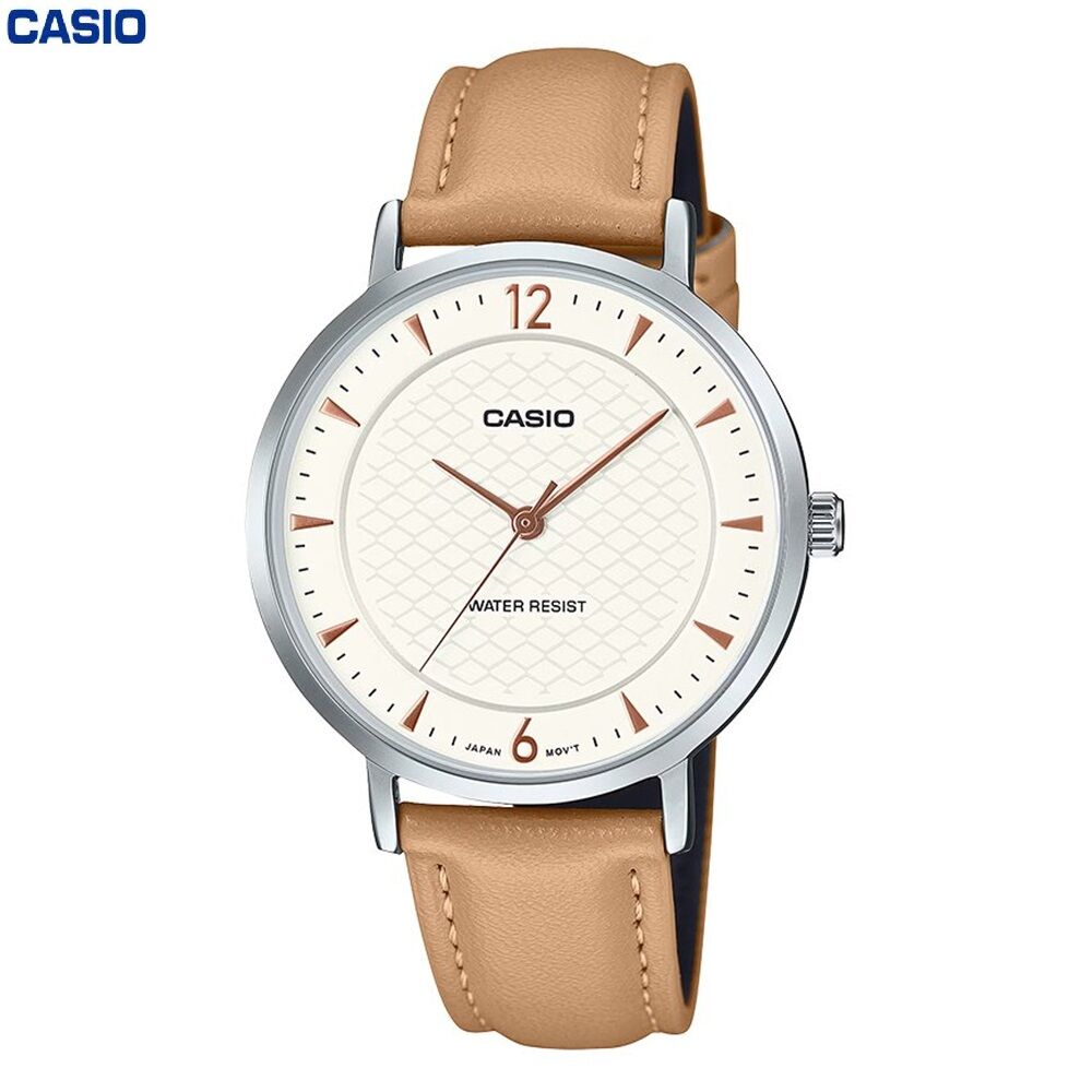 Casio Nouvelle Montre pour femme Bracelet en cuir Cadran blanc en maille etanche-ltp-vt04l-7a1df thumbnail 1