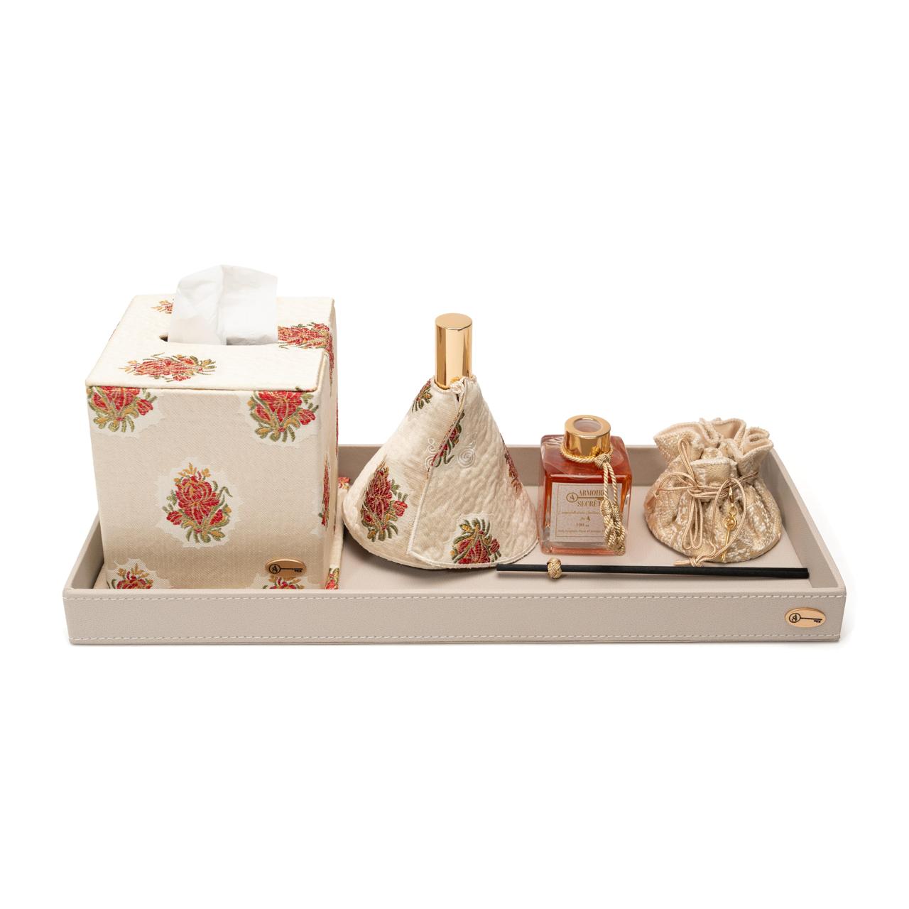 Grand Plateau Senteurs Tissu Tradition / Tissu Gharza Khrib Blanc