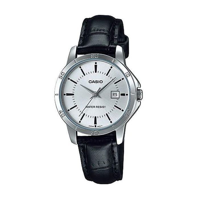 Montre a Bracelet en Cuir Ronde pour Femme avec Cadran Blanc-ltp-v004l-7audf