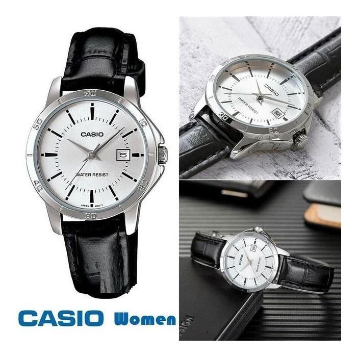 Montre a Bracelet en Cuir Ronde pour Femme avec Cadran Blanc-ltp-v004l-7audf