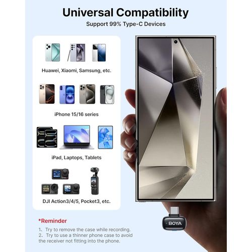 Mini Microphone Cravate sans Fil Prise USB-C Android, Micro Ultra-Mini avec Réduction du Bruit, Changement de Voix IA Vlogging, TikTok, Créateurs de Contenu YouTube (RXU+TX)