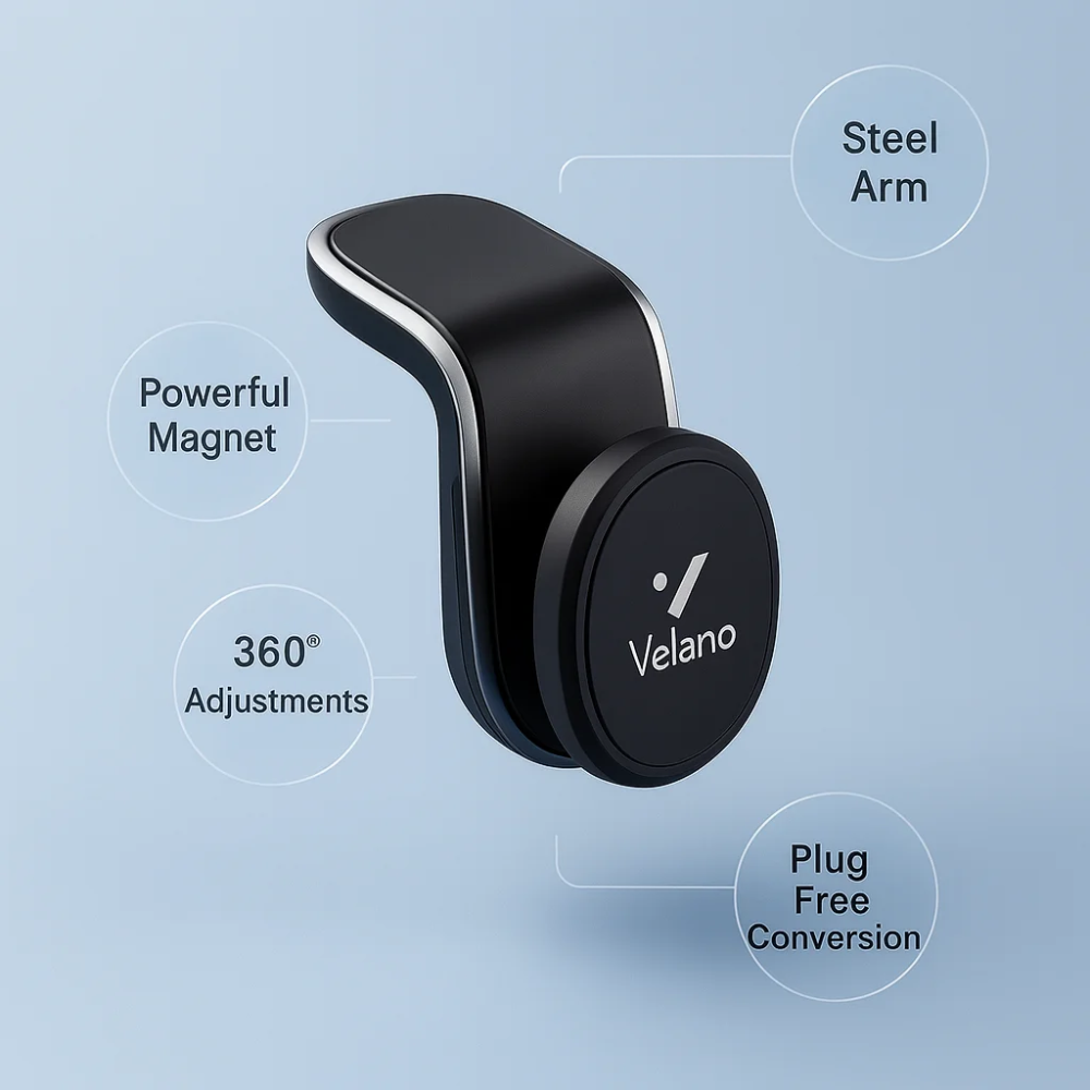 Support Téléphone Voiture Velano VR-06 Noir – Support Magnétique à Fixation Grille d’Aération thumbnail 2