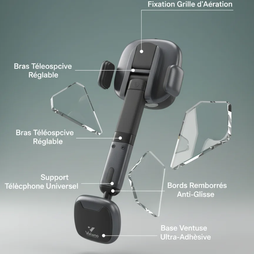 Support Téléphone Voiture Velano Vr-01 Noir – Support Magnétique Rotatif 360° Avec Ventouse Puissante thumbnail 2