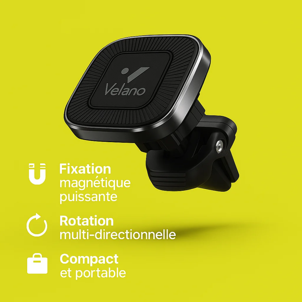 Support Téléphone Voiture Magnétique Velano VR-05 – Fixation Grille d’Aération avec Crochet Renforcé 