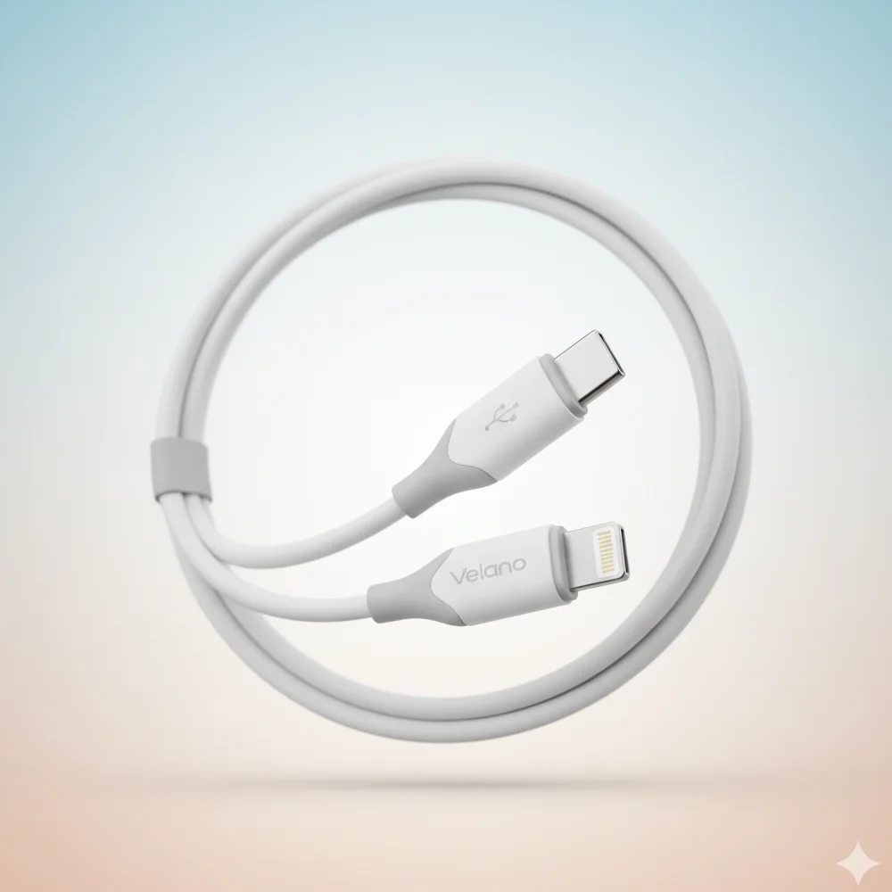 Câble Velano USB-C vers Lightning 60W Blanc – Charge Ultra Rapide & Transfert de Données Sécurisé