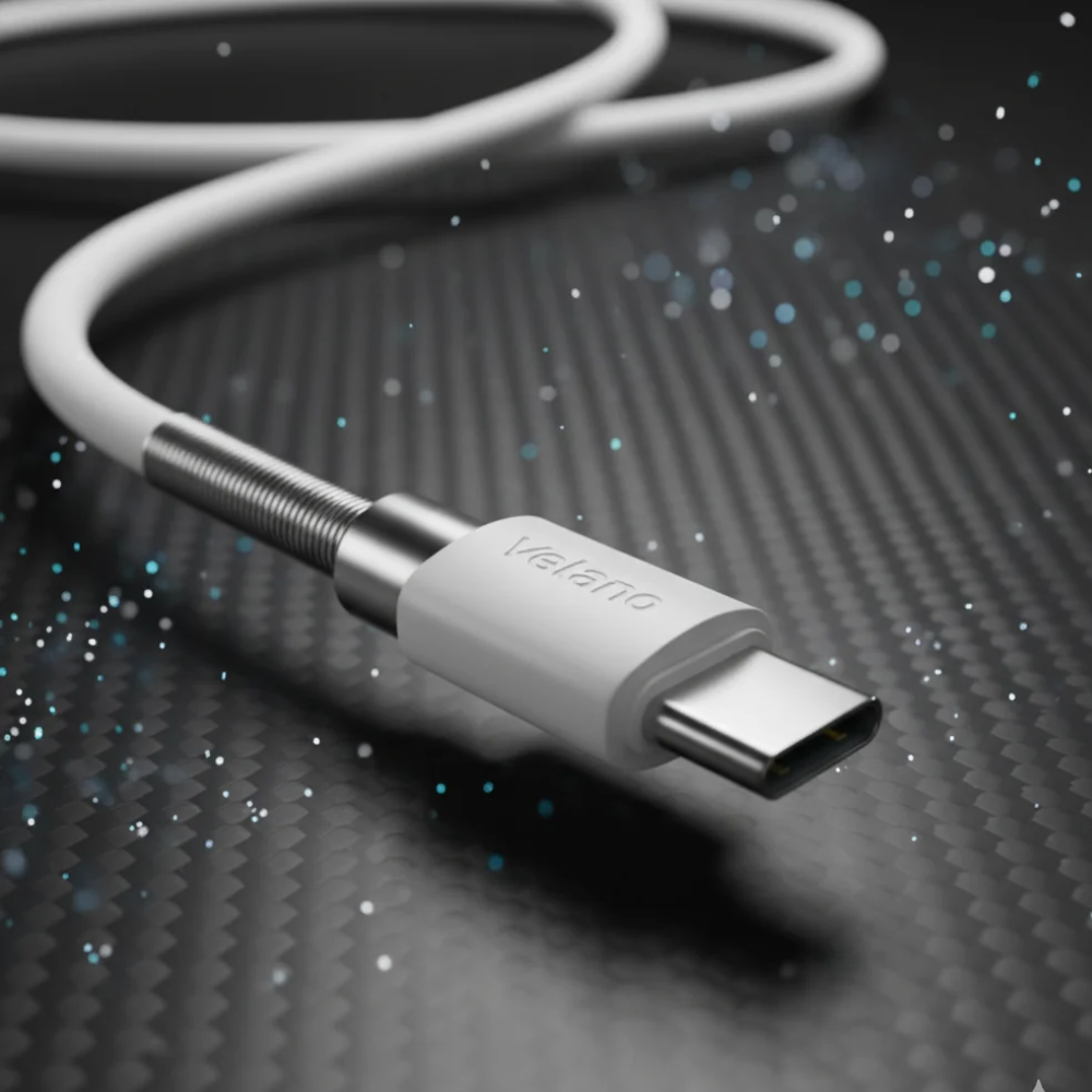 Câble Velano USB-C vers USB-C 60W Blanc – Protection à Ressort, Charge Rapide & Synchronisation de Données thumbnail 3