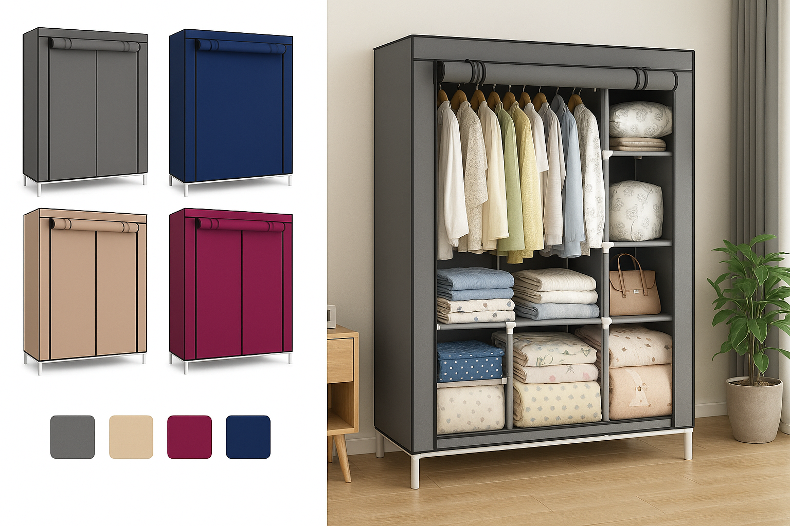 Maximisez l’espace avec notre Armoire Penderie en tissu Grande taille (colleur aléaoitre)