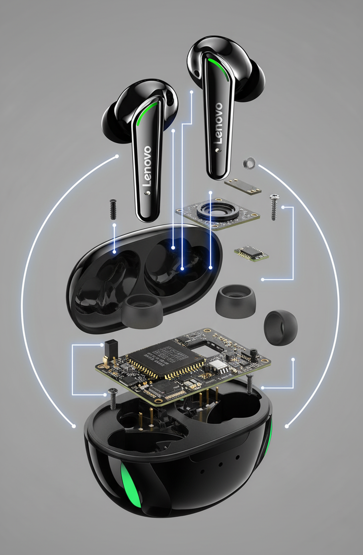 Écouteurs Sans Fil Lenovo Thinkplus Xt92 – Édition Gaming, Bluetooth 5.3, Son Haute Fidélité, Noir thumbnail 4