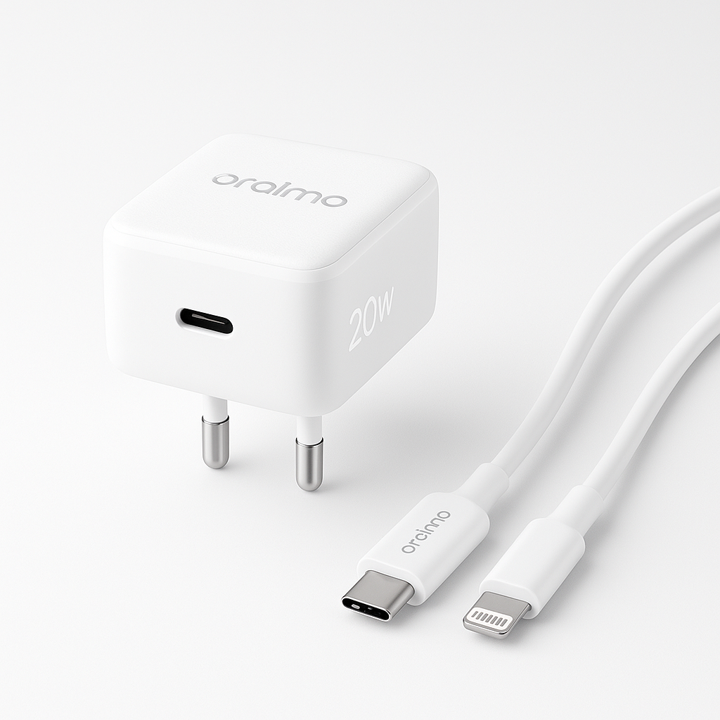 Chargeur mural - Oraimo - PowerCube 20 Chic - 20W - Type-C vers Lightning - Blanc