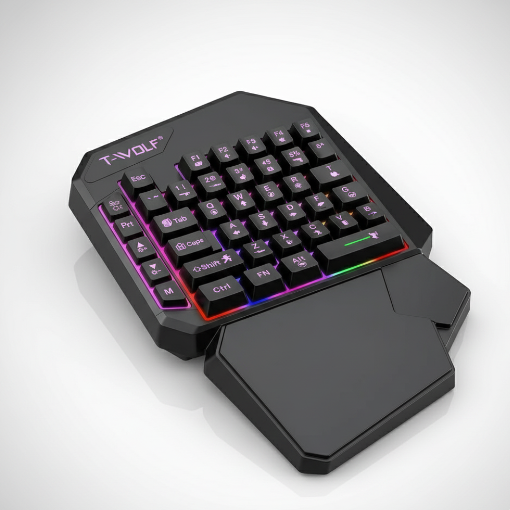 T-WOLF T19 – Clavier Mécanique à Une Main RGB pour Jeu + Brosse de Nettoyage Offerte thumbnail 1