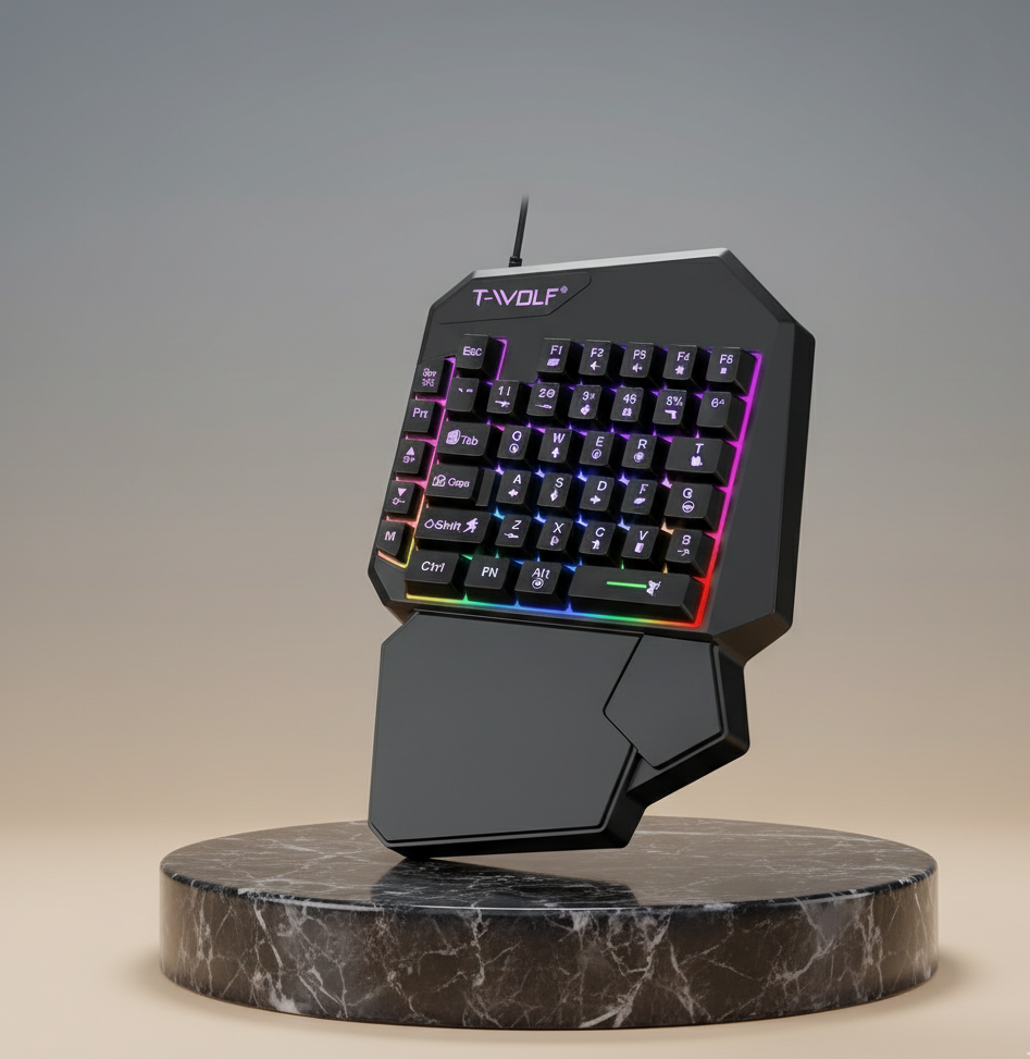 T-WOLF T19 – Clavier Mécanique à Une Main RGB pour Jeu + Brosse de Nettoyage Offerte thumbnail 2