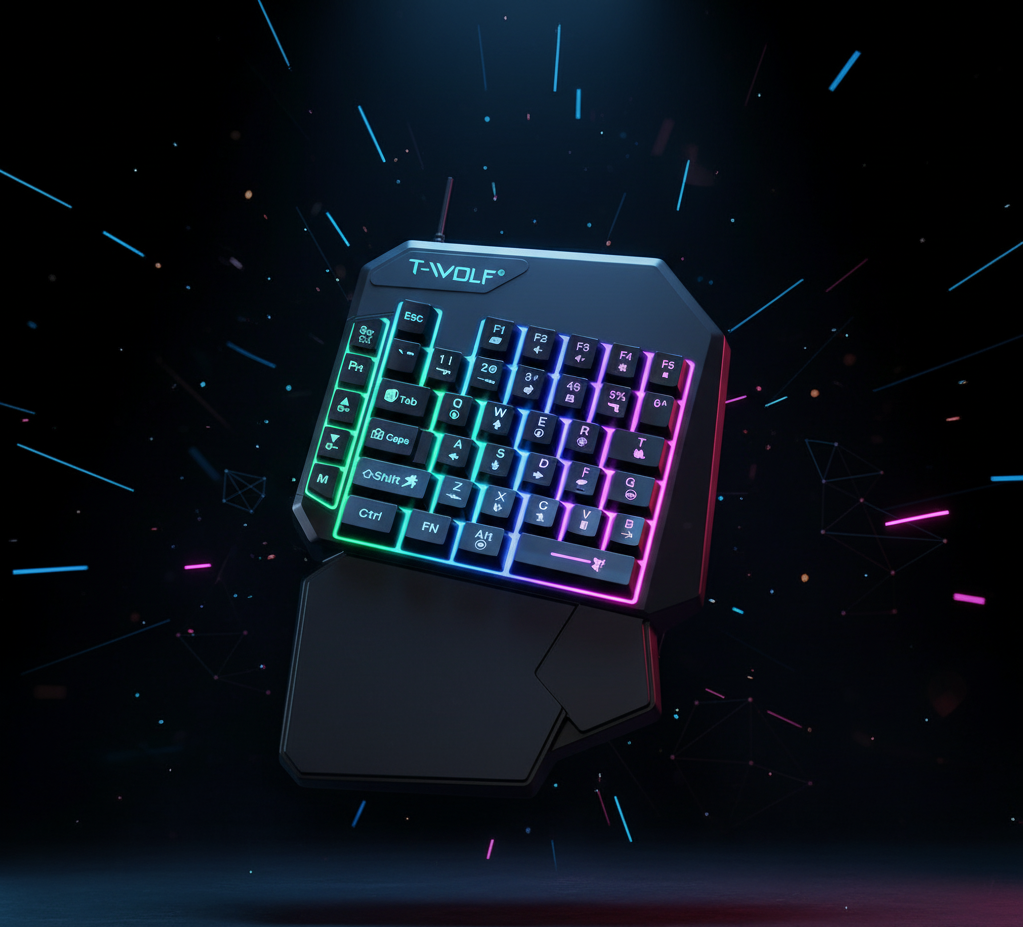 T-WOLF T19 – Clavier Mécanique à Une Main RGB pour Jeu + Brosse de Nettoyage Offerte thumbnail 3