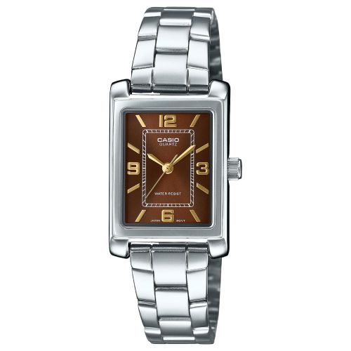 Casio Montre femmes rectangulaire marron Fil métallique Résistant à l'eau-ltp-1234dd-5adf