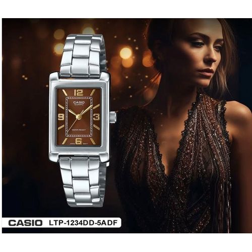 Casio Montre femmes rectangulaire marron Fil métallique Résistant à l'eau-ltp-1234dd-5adf thumbnail 3