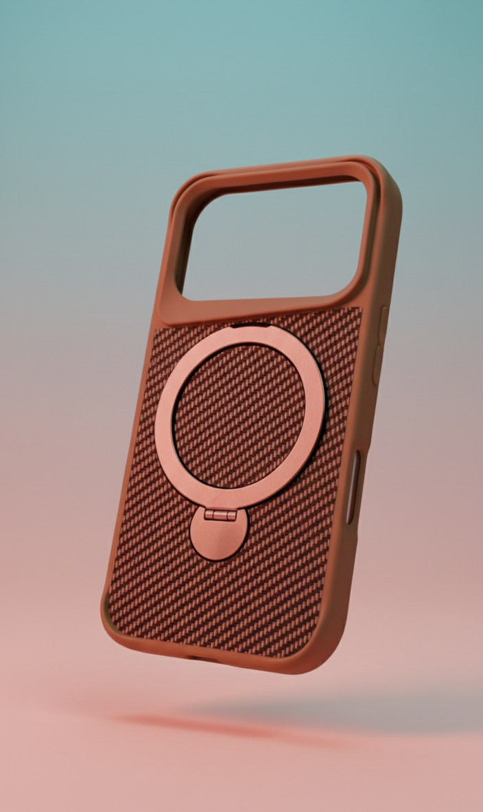 Coque Carbone iPhone 17 PRO – MagSafe & Anneau Rotatif 360° – MARRON thumbnail 1