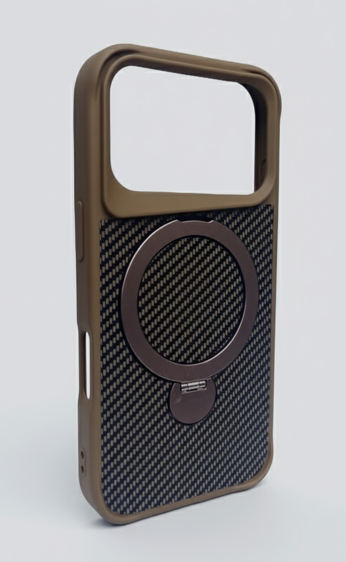 Coque Carbone iPhone 17 PRO – MagSafe & Anneau Rotatif 360° – MARRON thumbnail 2