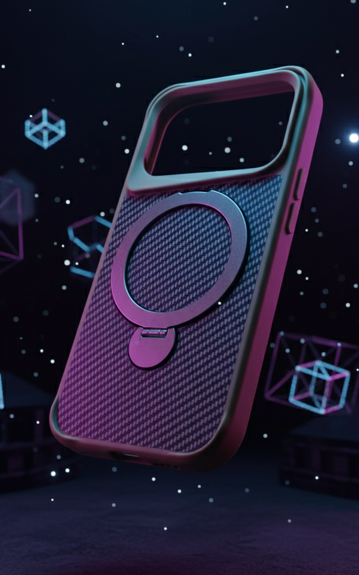 Coque Carbone iPhone 17 PRO – MagSafe & Anneau Rotatif 360° – MARRON thumbnail 4