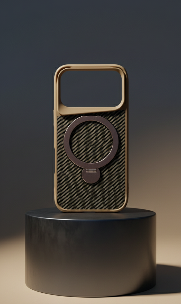 Coque Carbone iPhone 17 PRO – MagSafe & Anneau Rotatif 360° – MARRON thumbnail 5