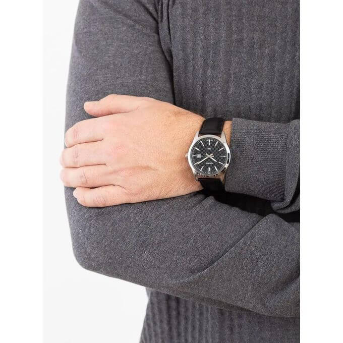 Montre pour Homme Bracelet en cuir noir 3 aiguilles Étanche avec dateur-mtp-vd03l-1audf