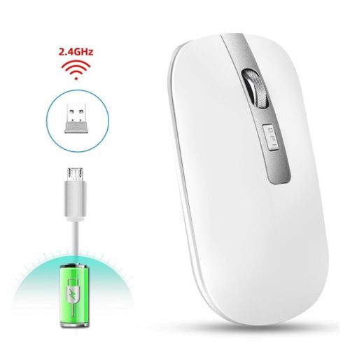Souris Sans Fil Rechargeable Silencieuse Haute Résolution excellente pour Bureau Et Gaming-Blanc