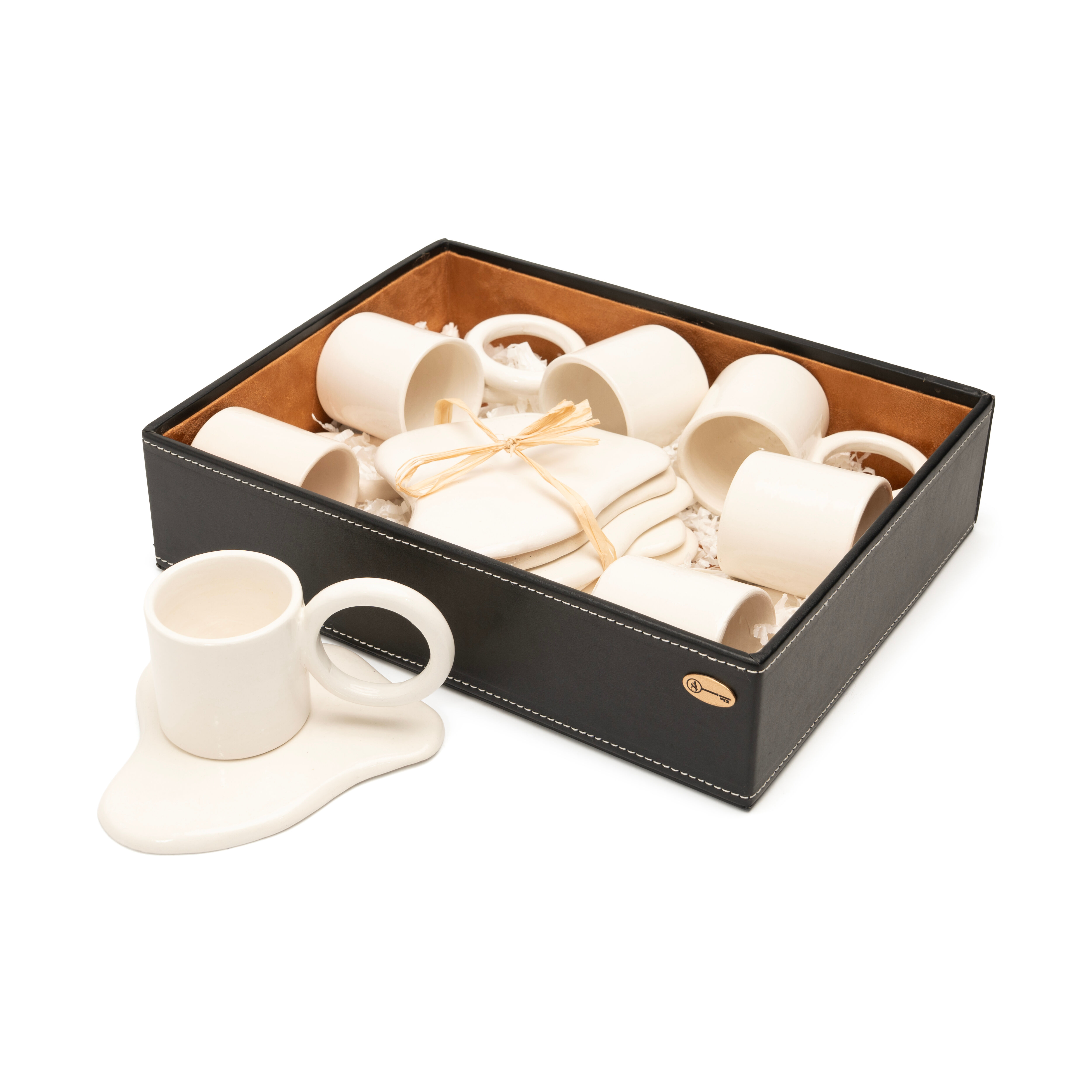 Coffret Artisanal Noir : 6 Tasses et sous Tasses à Café Design