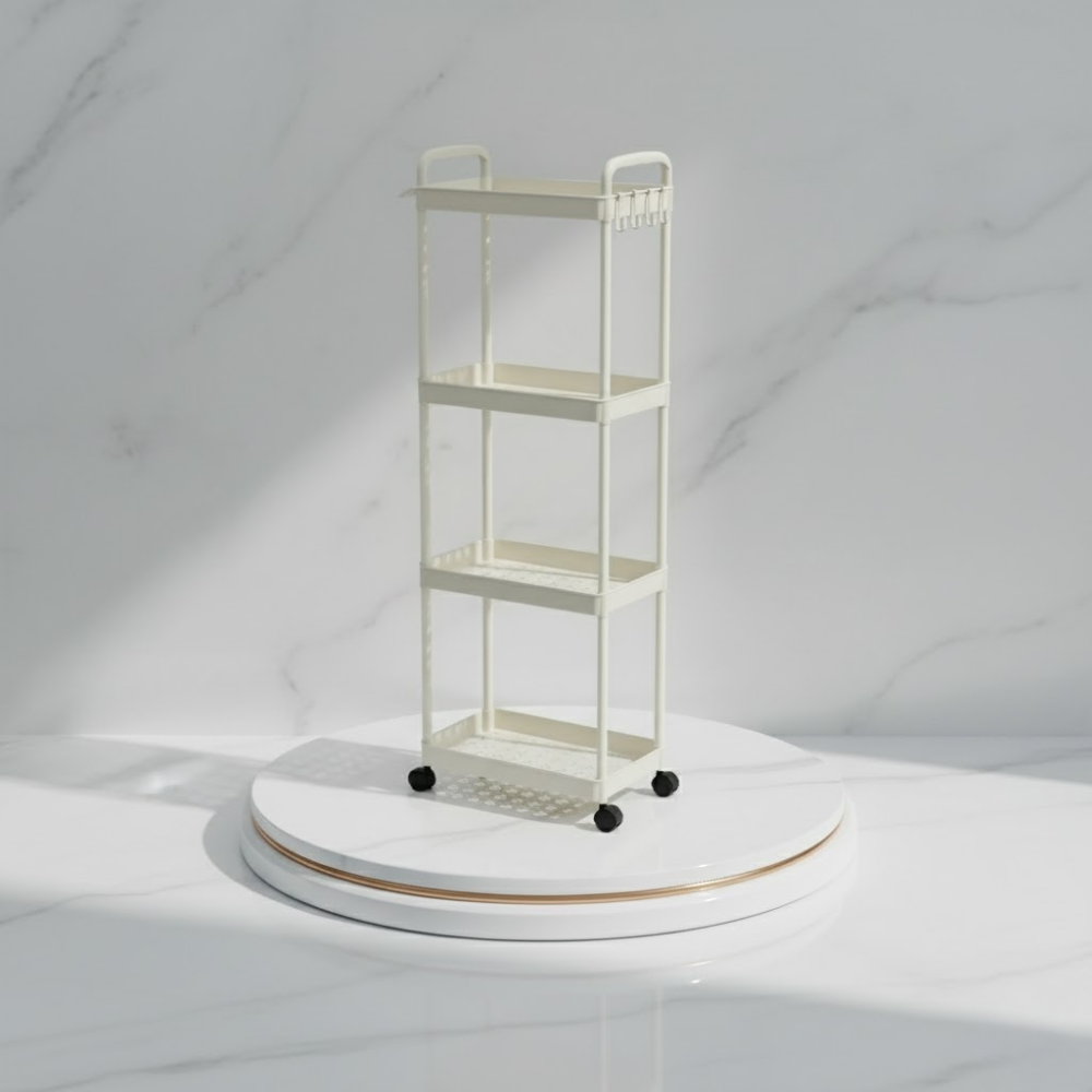 Étagère de Rangement Multifonction à 4 Niveaux avec Roulettes blanc  thumbnail 1